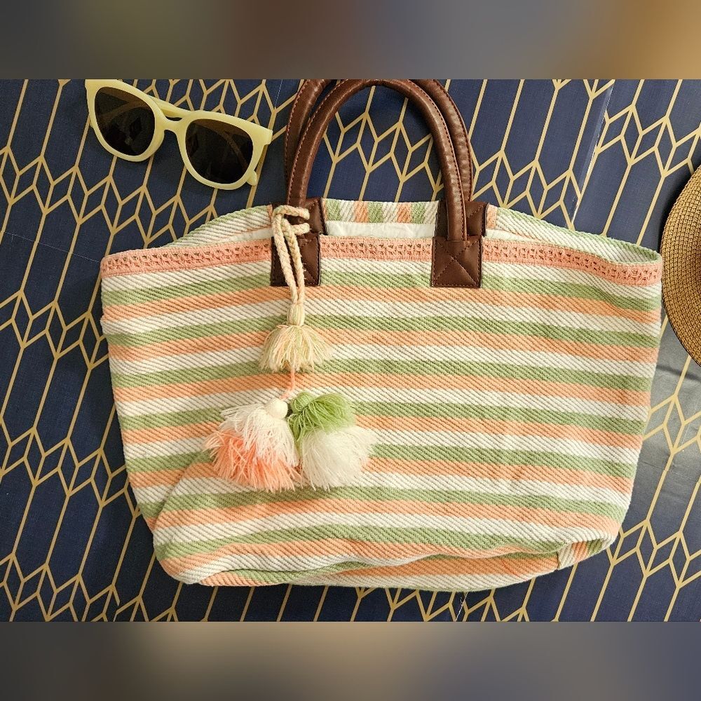Crown & Ivy Lined Striped Mini Tote with Tassel